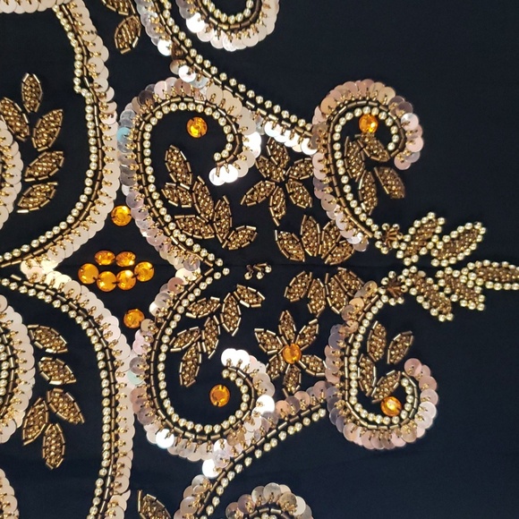 Vtg Jovani black silk gown with gold sequin detail - Picture 6 of 13